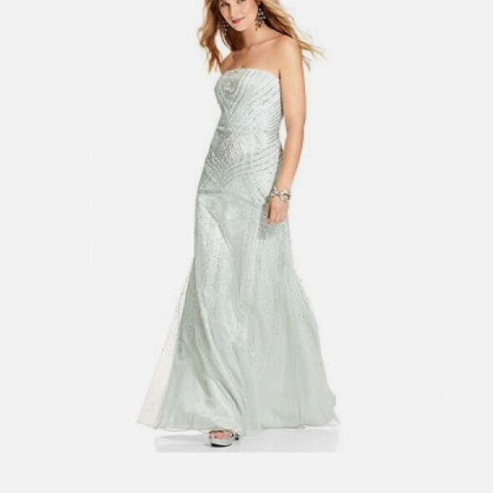 Adrianna Papell ~ Mist Green Deco Beaded Formal Dress Gown